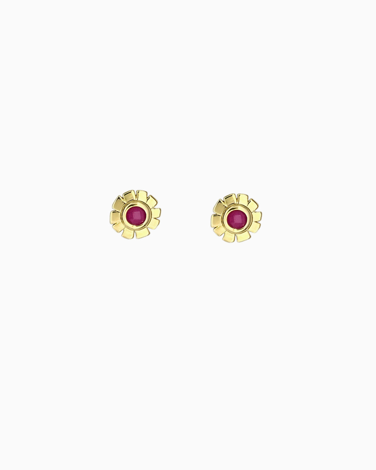 Gold flower stud earrings with pink jade center stones