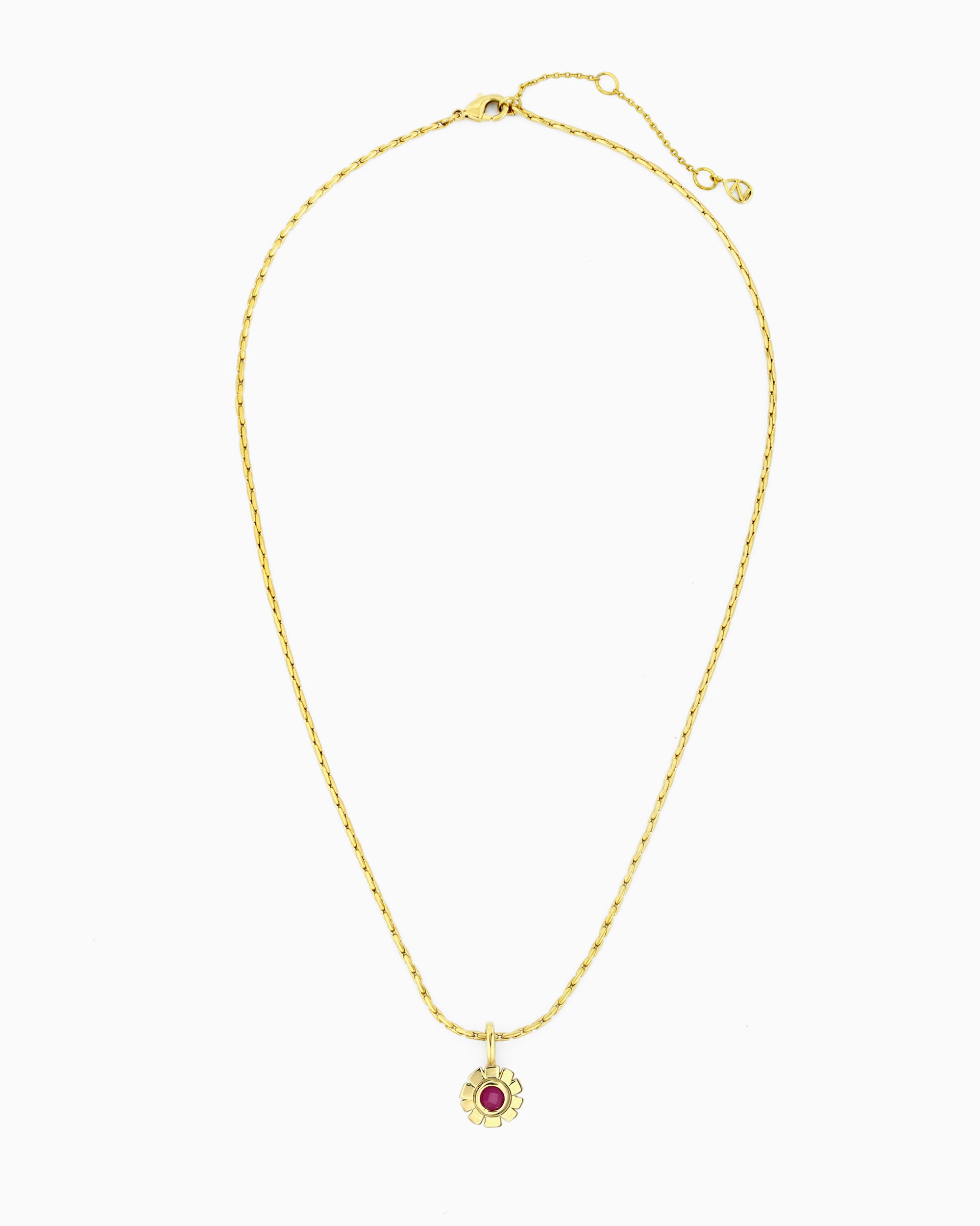 Gold chain necklace with pink jade flower clip-on charm