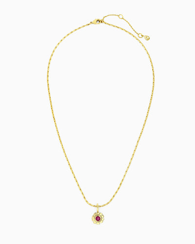 Gold chain necklace with pink jade flower clip-on charm