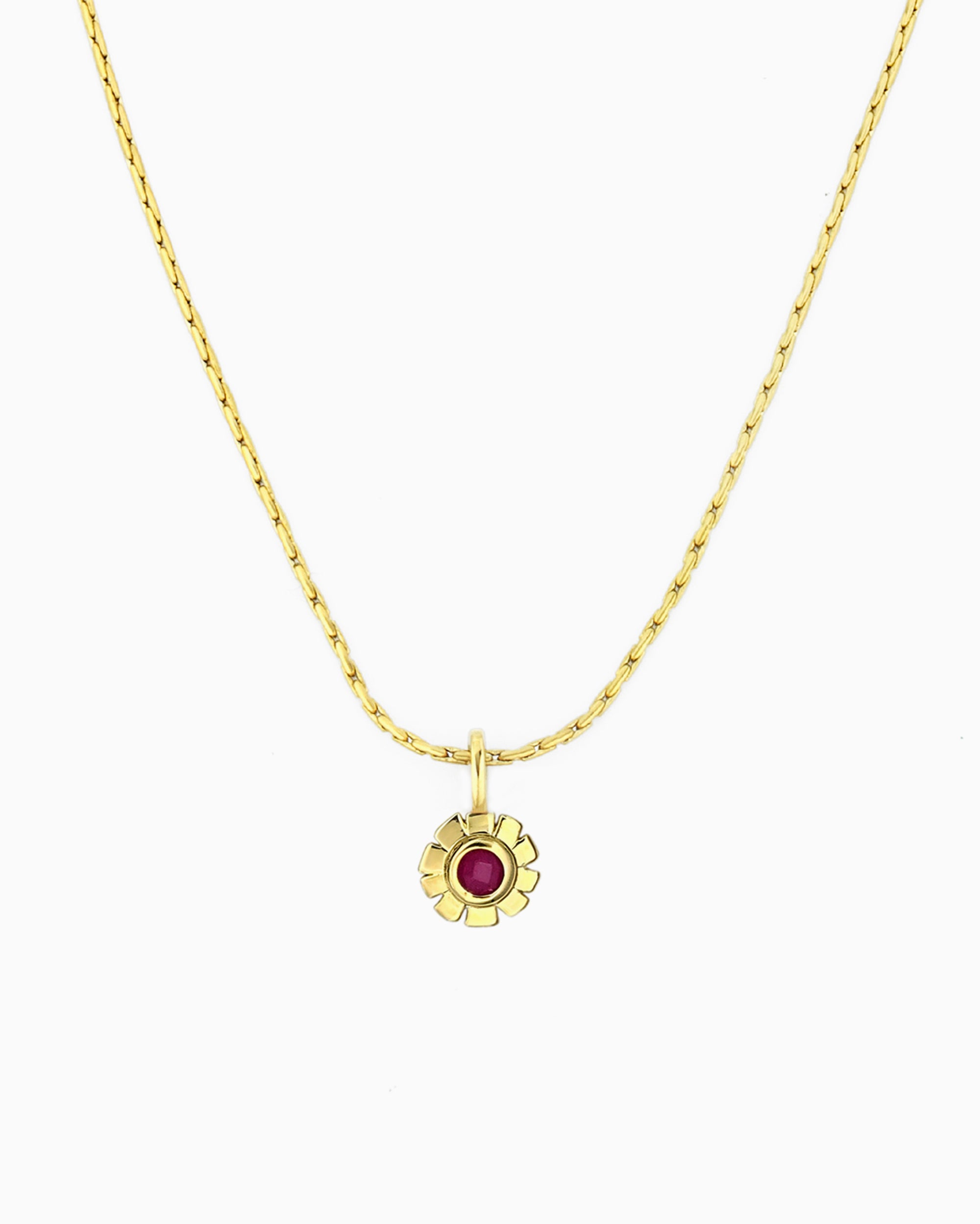 Gold chain necklace with pink jade flower clip-on charm