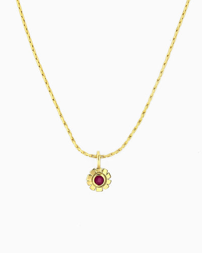 Gold chain necklace with pink jade flower clip-on charm