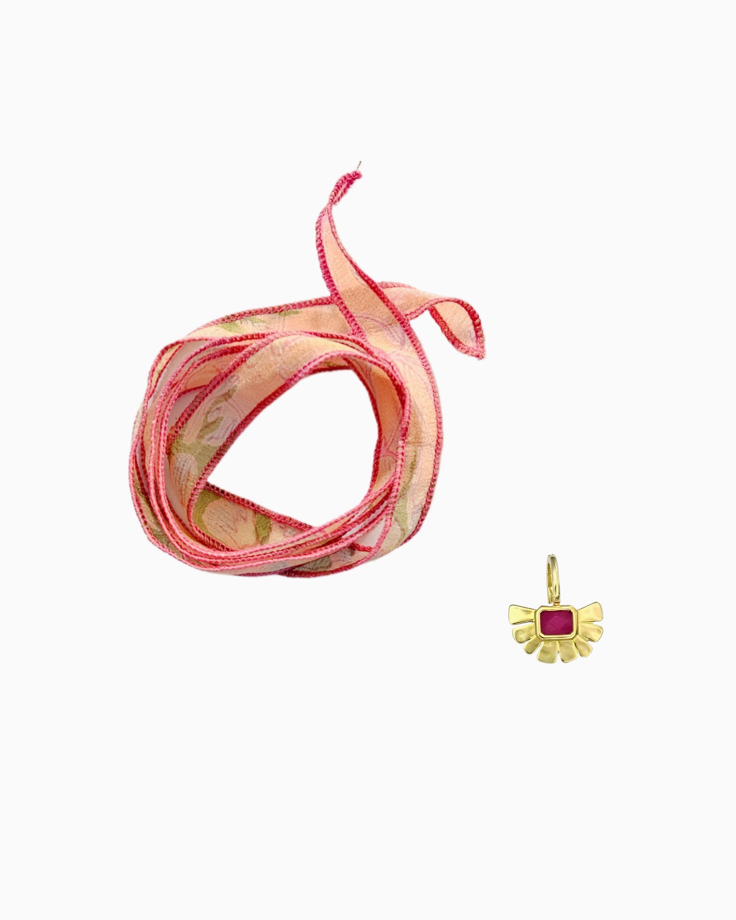 PINK ZEST SILK RIBBON CHARM NECKLACE