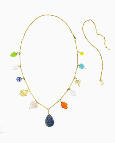 Convertible charm necklace with mixed colorful charms and adjustable length