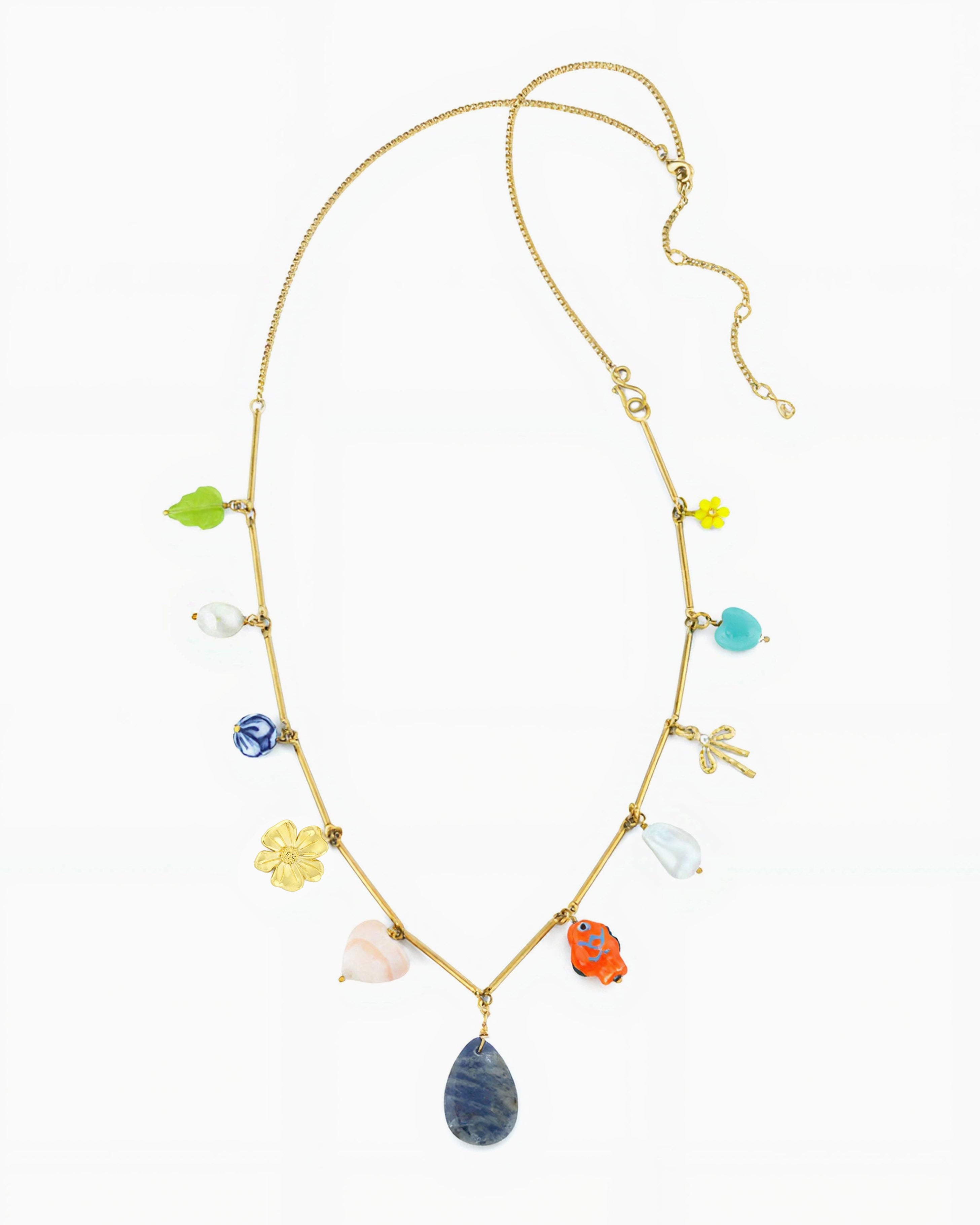 Convertible charm necklace with mixed colorful charms and adjustable length