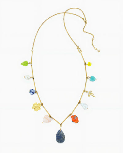 Convertible charm necklace with mixed colorful charms and adjustable length