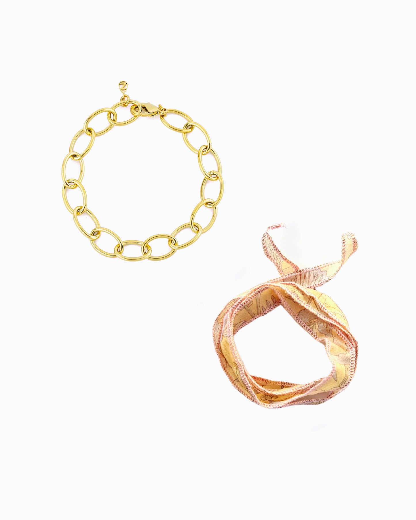 BLUSH SILK RIBBON CHAIN BRACELET