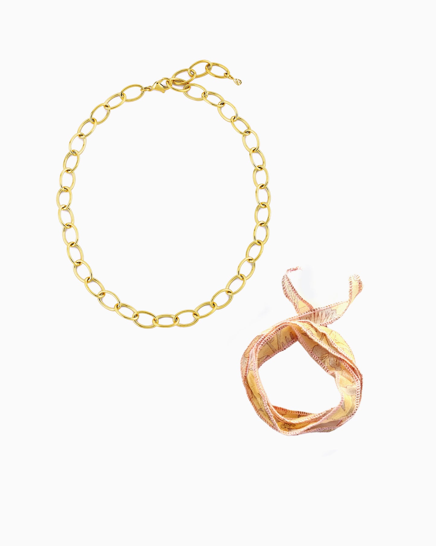 BLUSH SILK RIBBON CHAIN NECKLACE