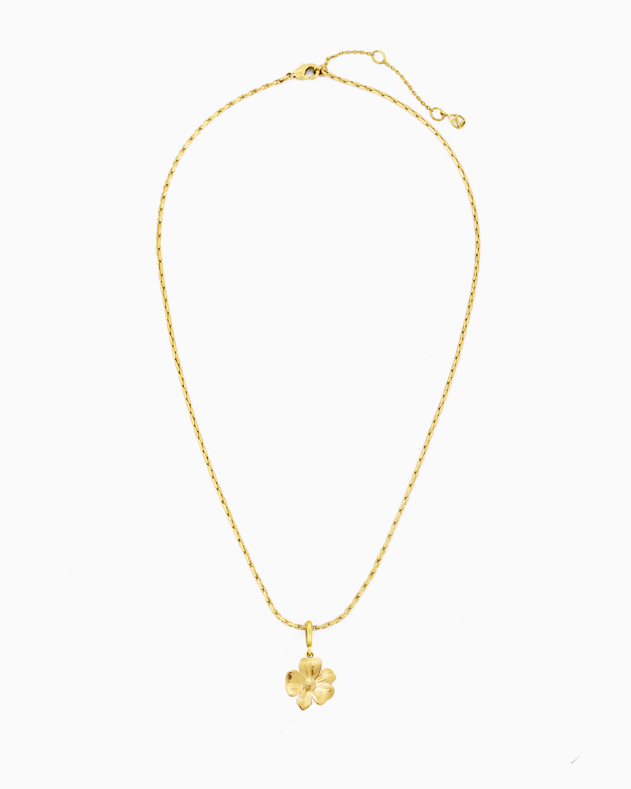 gold flower charm necklace with clip-on charm on delicate chain