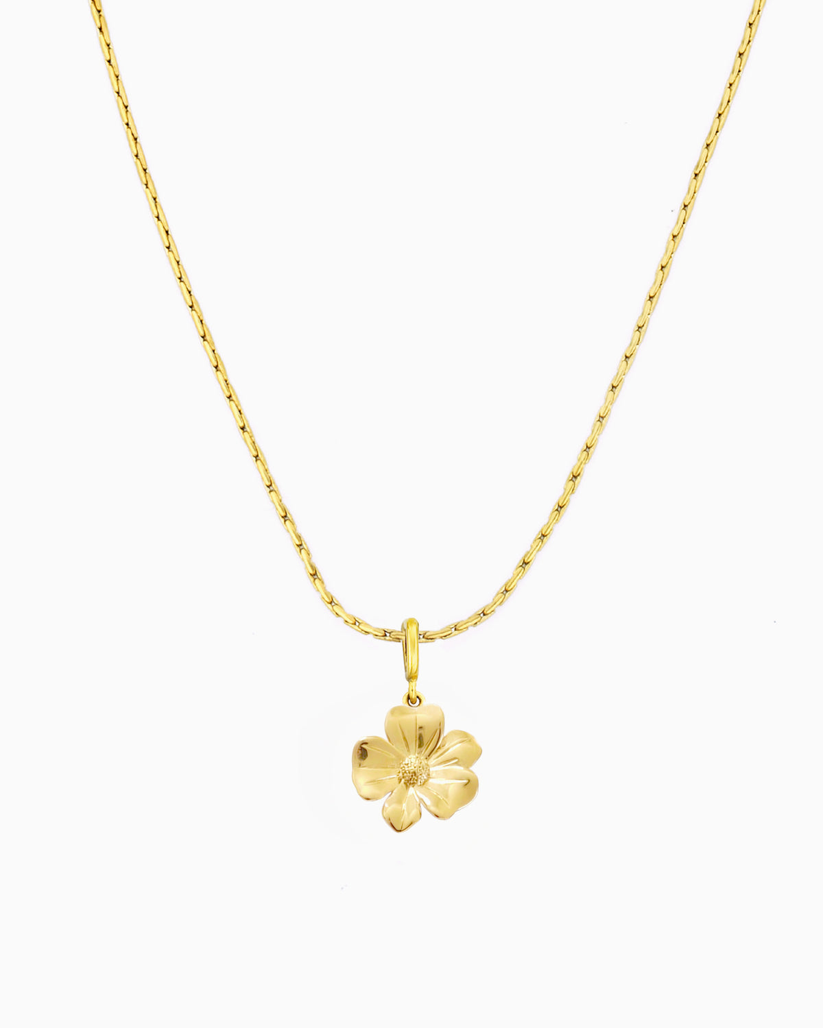gold flower charm necklace with clip-on charm on delicate chain