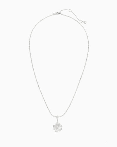 silver flower charm necklace with clip-on charm on delicate chain