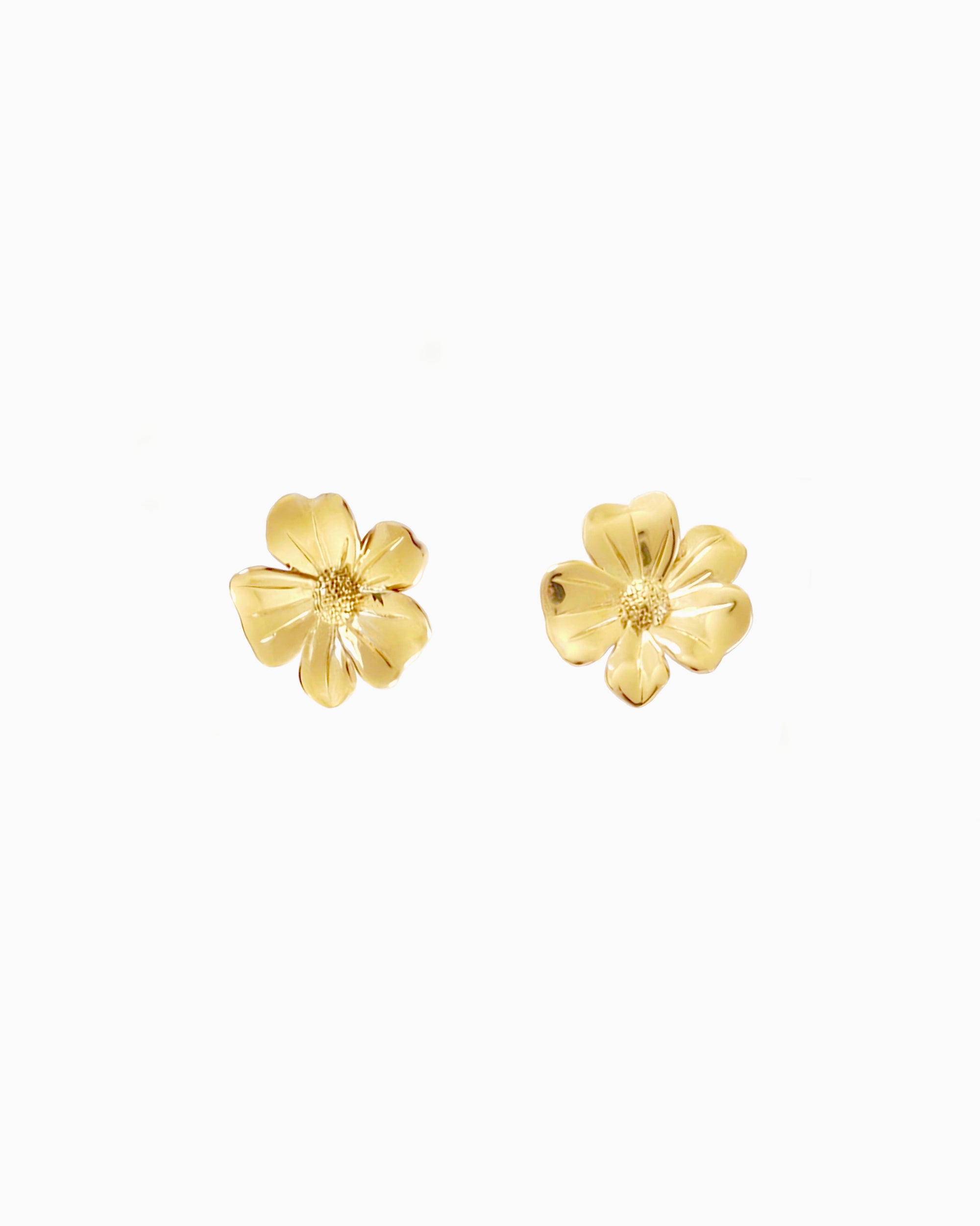 Gold flower stud earrings with sculpted petal design