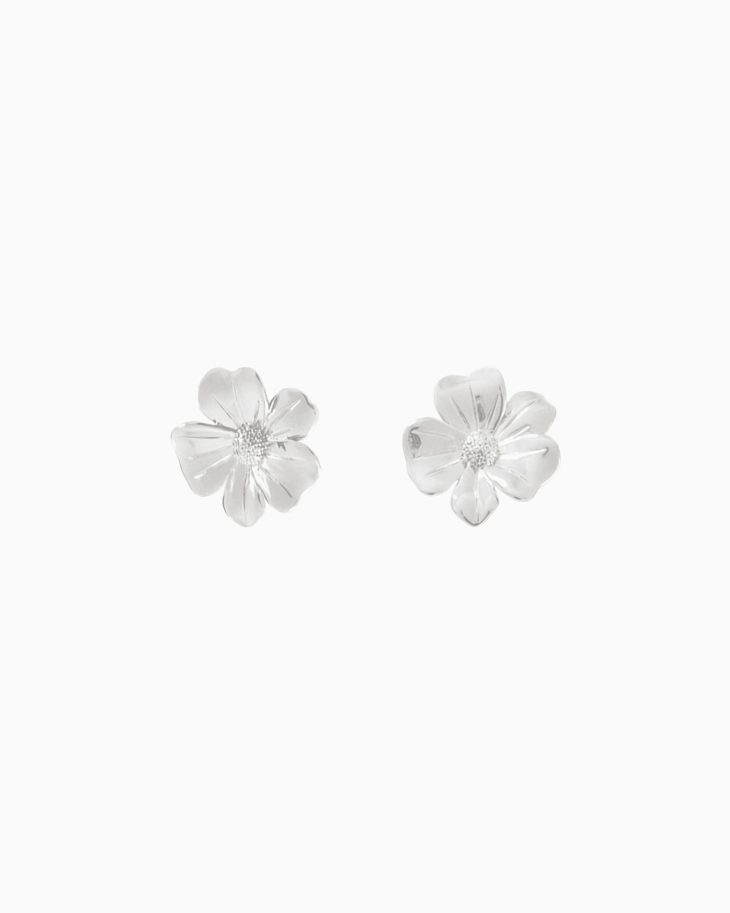 silver flower stud earrings with sculpted petal design