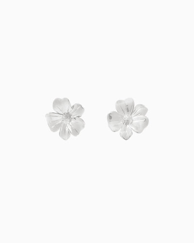silver flower stud earrings with sculpted petal design