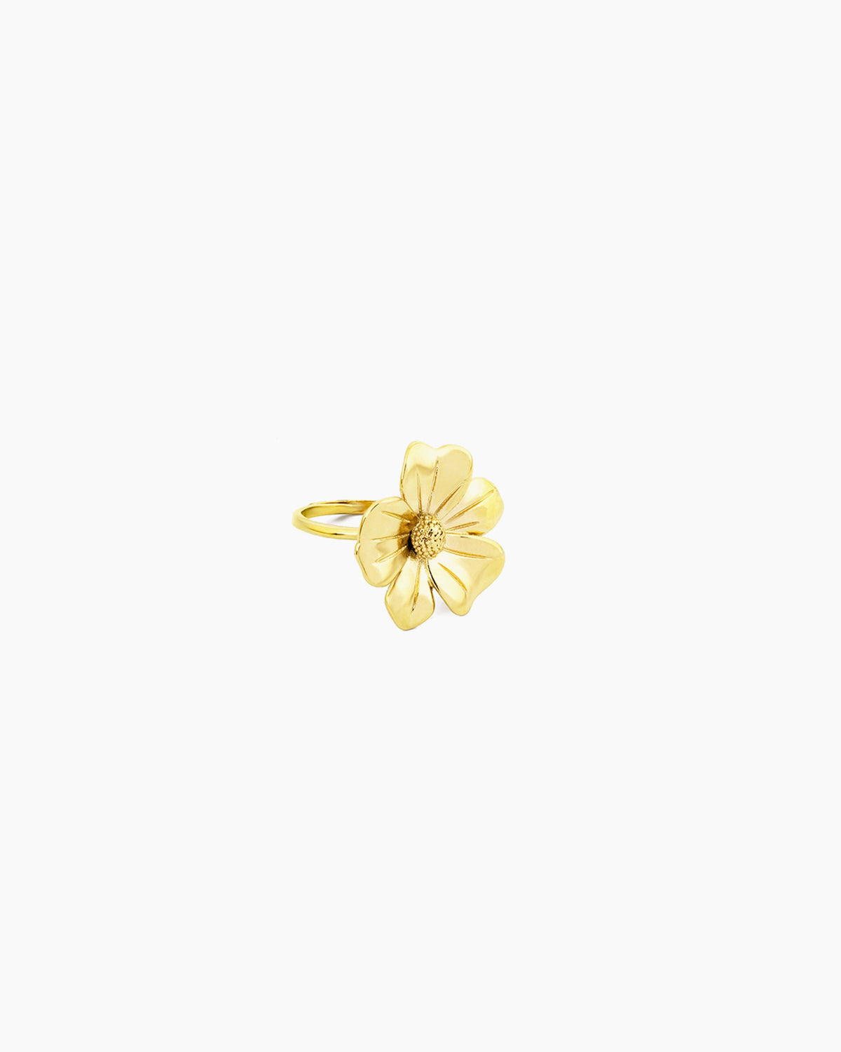Gold flower adjustable ring with sculpted petal design