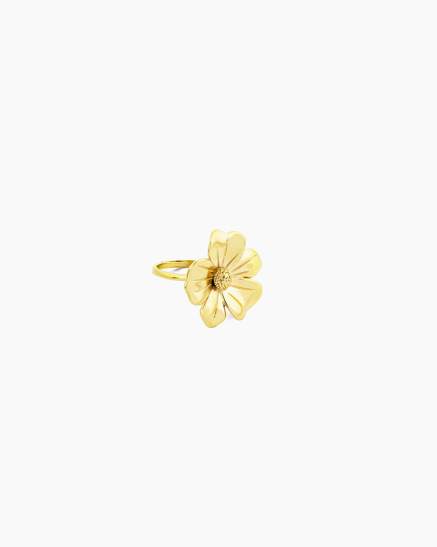 Gold flower adjustable ring with sculpted petal design