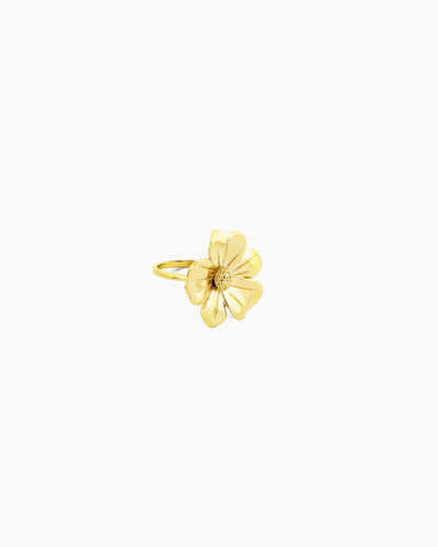 Gold flower adjustable ring with sculpted petal design