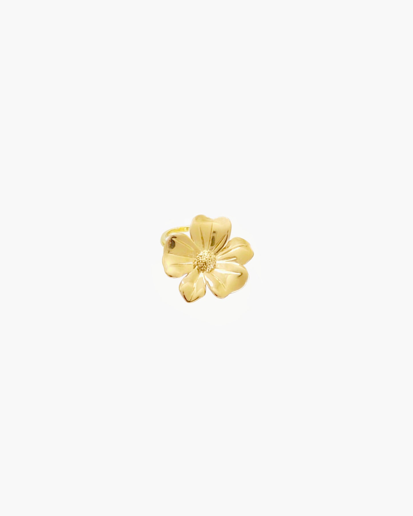 Gold flower adjustable ring with sculpted petal design