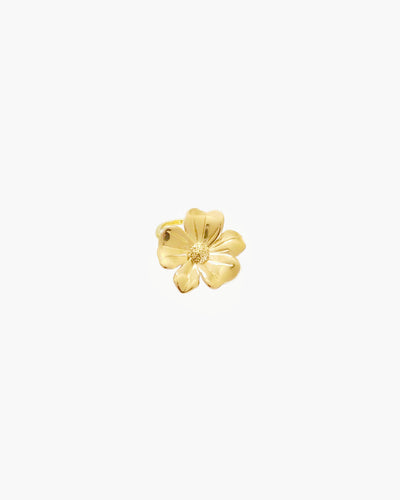 Gold flower adjustable ring with sculpted petal design