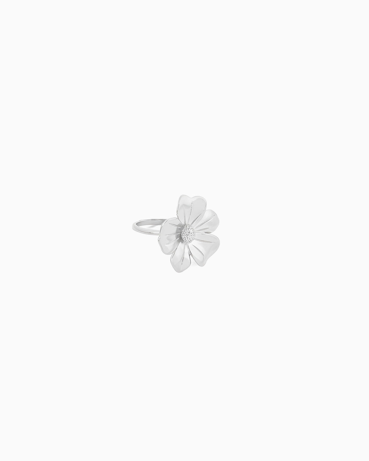 Silver flower adjustable ring with sculpted petal design