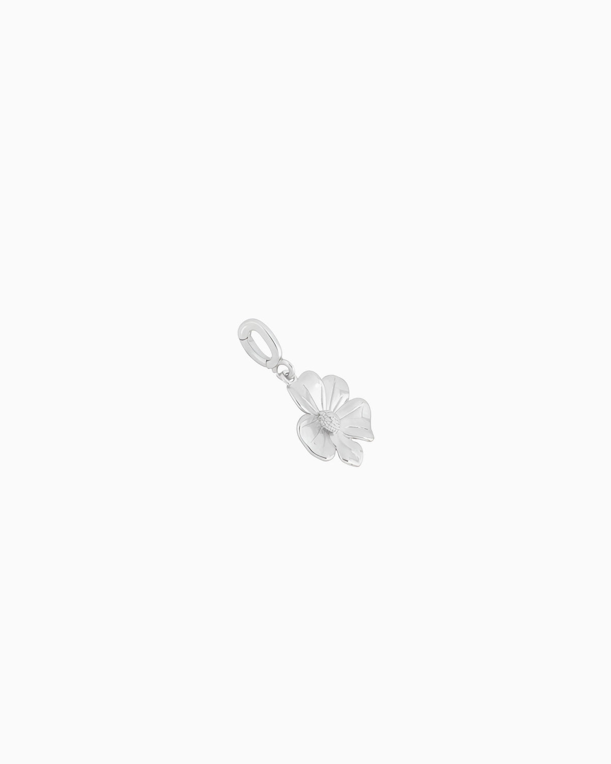 silver flower clip-on charm with sculpted petal design
