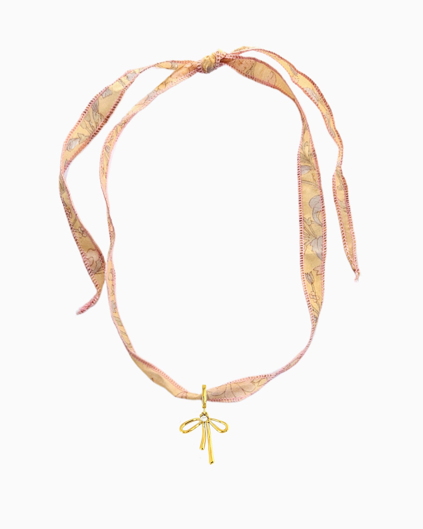 BLUSH SILK RIBBON BOW CHARM NECKLACE