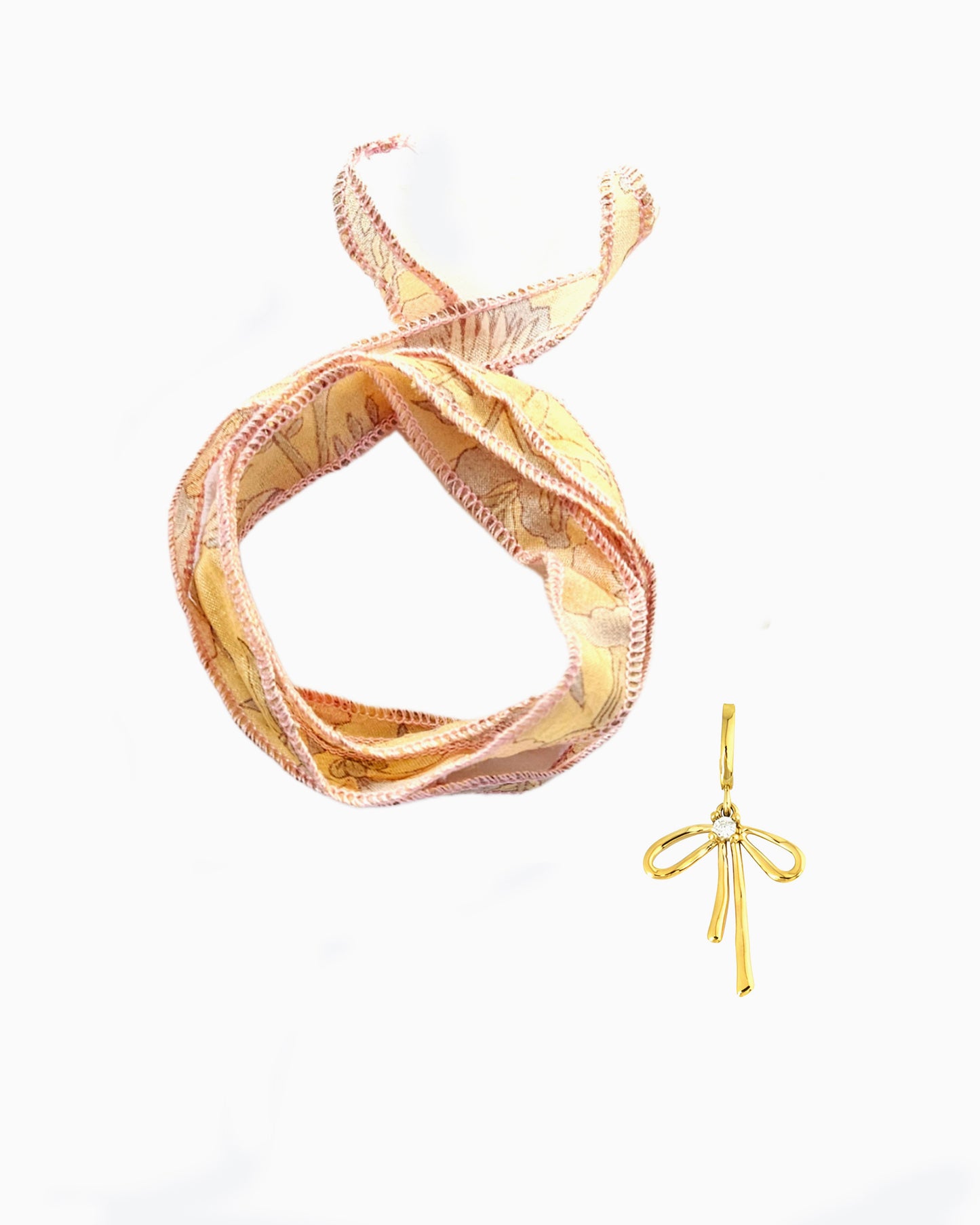 BLUSH SILK RIBBON BOW CHARM NECKLACE
