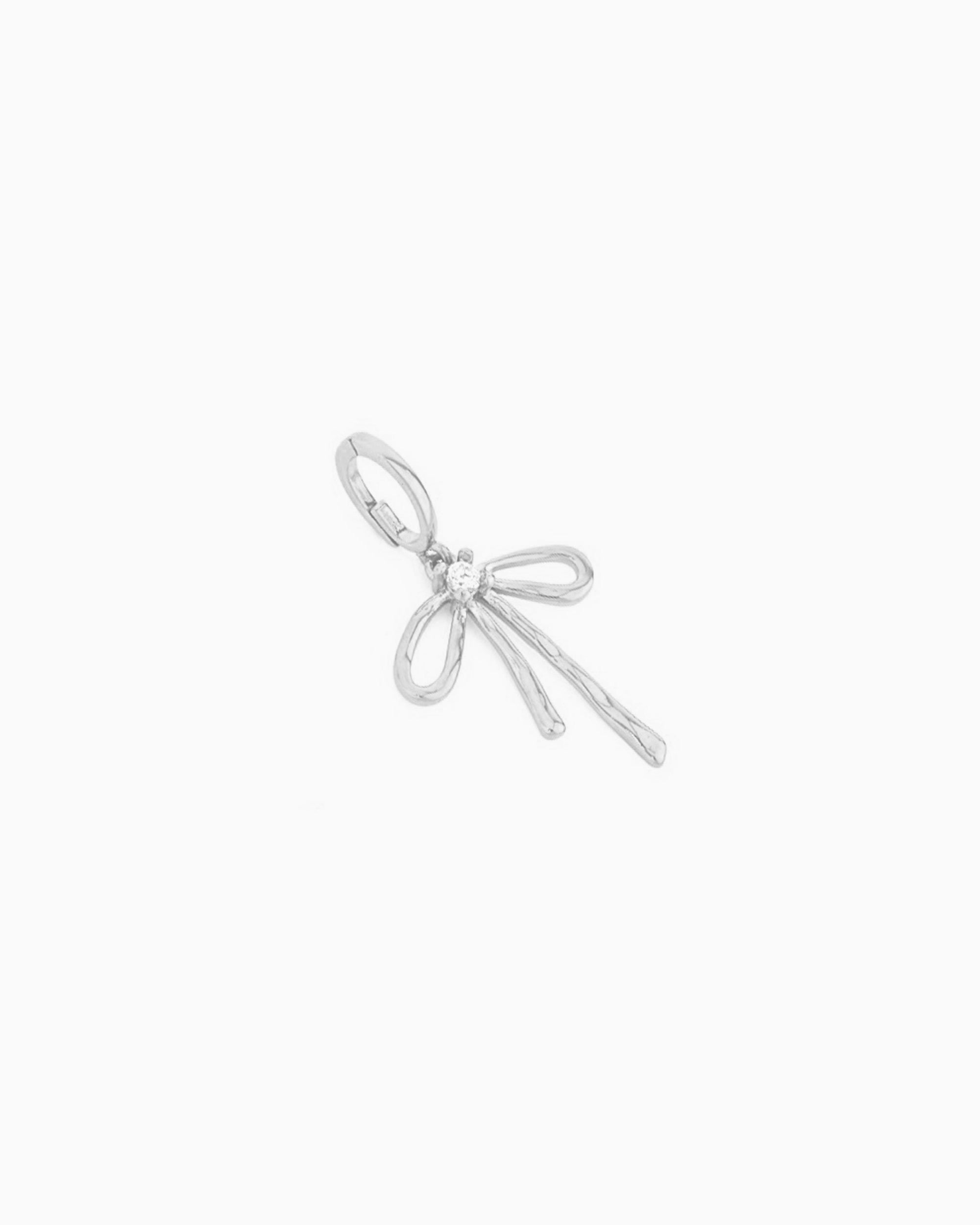 Silver  bow clip-on charm with CZ detail