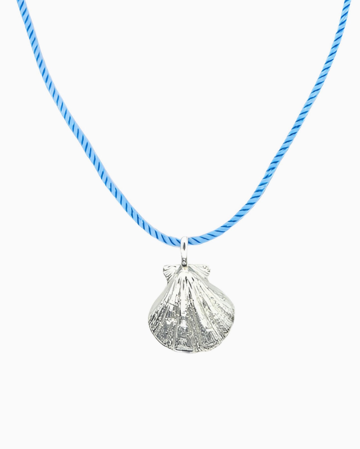 SEASHELL CORD CHARM NECKLACE-Light Blue