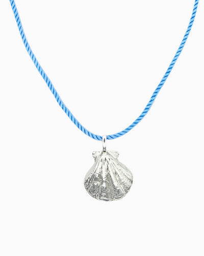 SEASHELL CORD CHARM NECKLACE-Light Blue