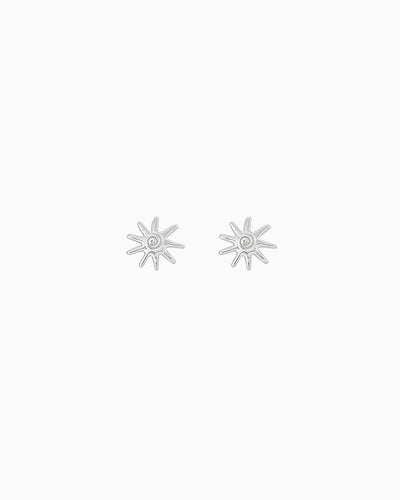 Silver sunray stud earrings with a polished finish
