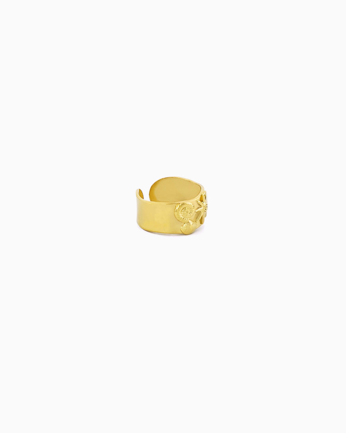 Shoreside Ring featuring sunray, nautilus shell, and seashell motifs on a polished wide-band adjustable ring
