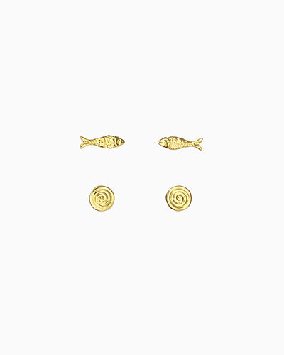 FISH & SPIRAL STUD EARRING SET