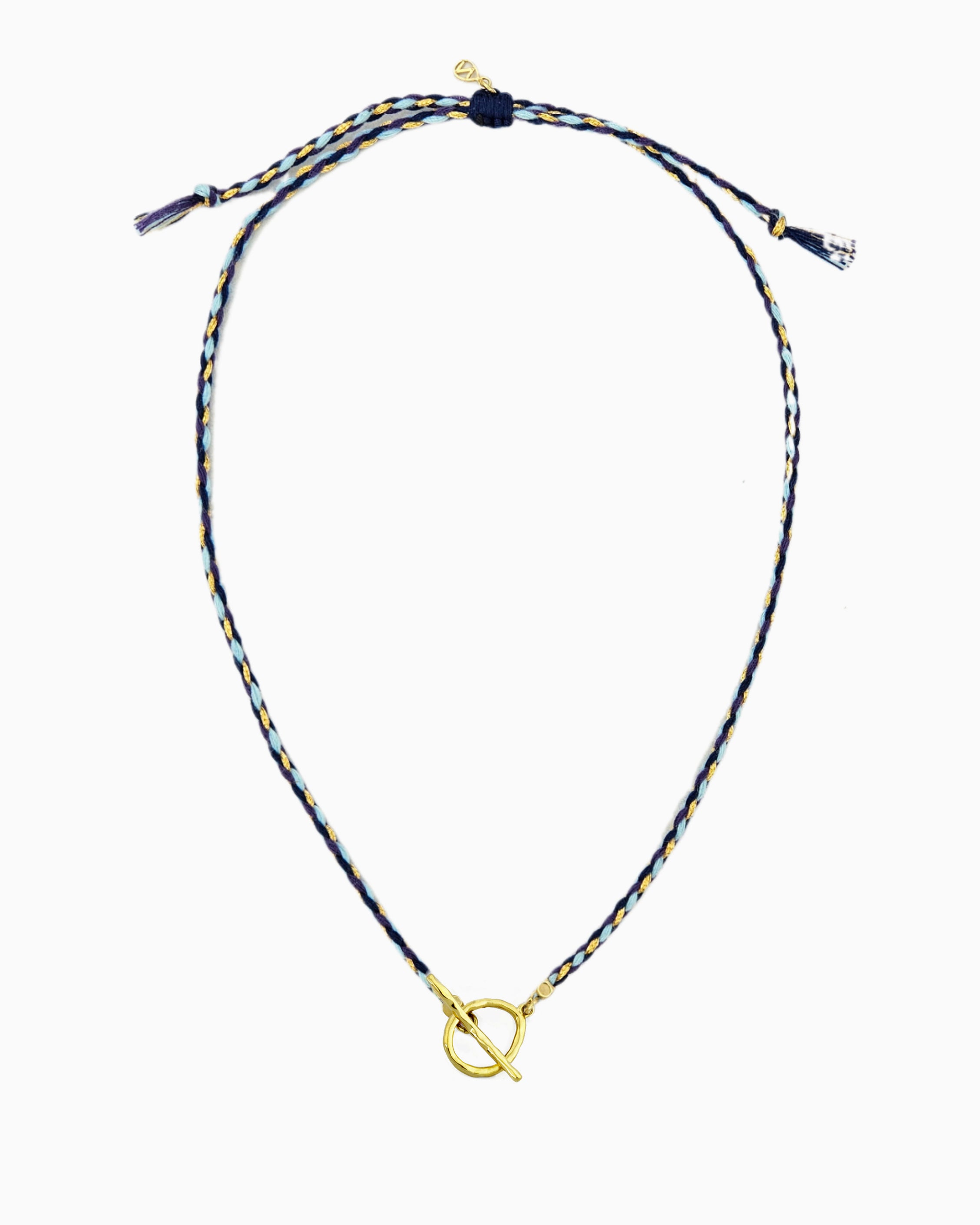 Hand-braided cord toggle necklace with an adjustable design for wearing as a choker or necklace, featuring a toggle ring for styling with ZoHaYo Clip-On Charms.