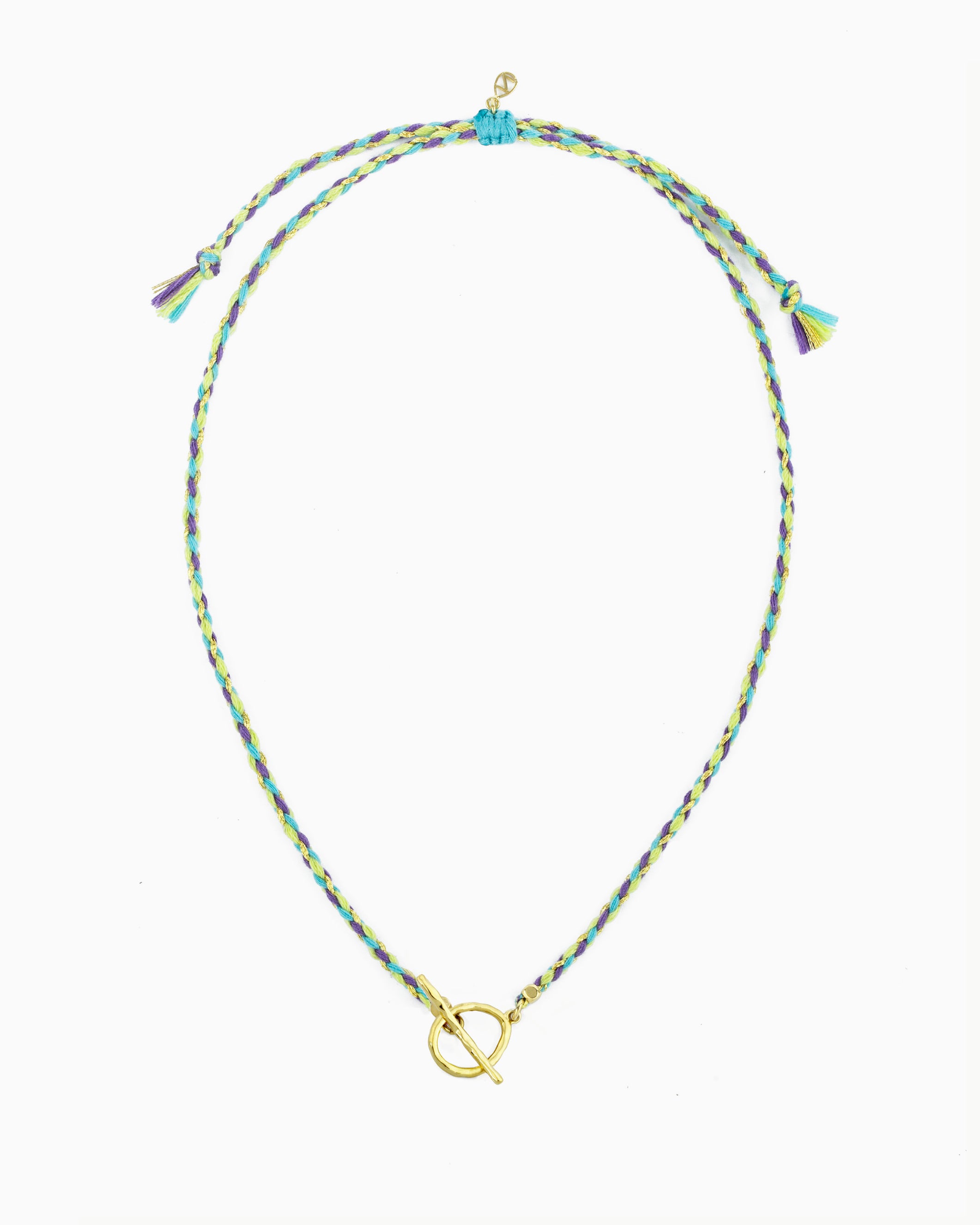 Hand-braided cord toggle necklace with an adjustable design for wearing as a choker or necklace, featuring a toggle ring for styling with ZoHaYo Clip-On Charms.