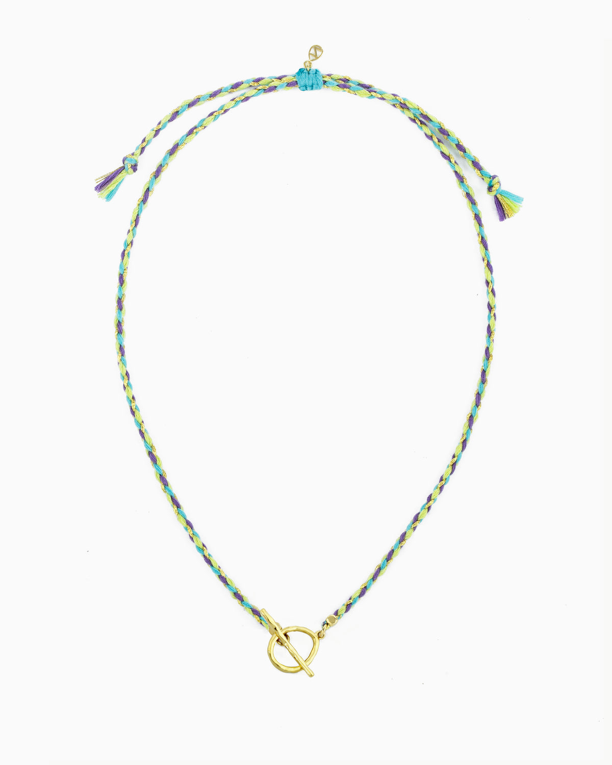 Hand-braided cord toggle necklace with an adjustable design for wearing as a choker or necklace, featuring a toggle ring for styling with ZoHaYo Clip-On Charms.