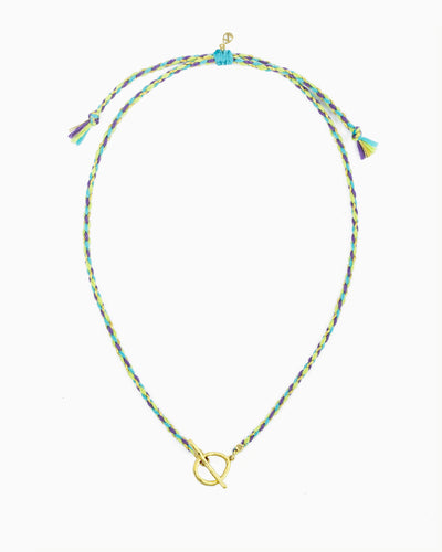 Hand-braided cord toggle necklace with an adjustable design for wearing as a choker or necklace, featuring a toggle ring for styling with ZoHaYo Clip-On Charms.