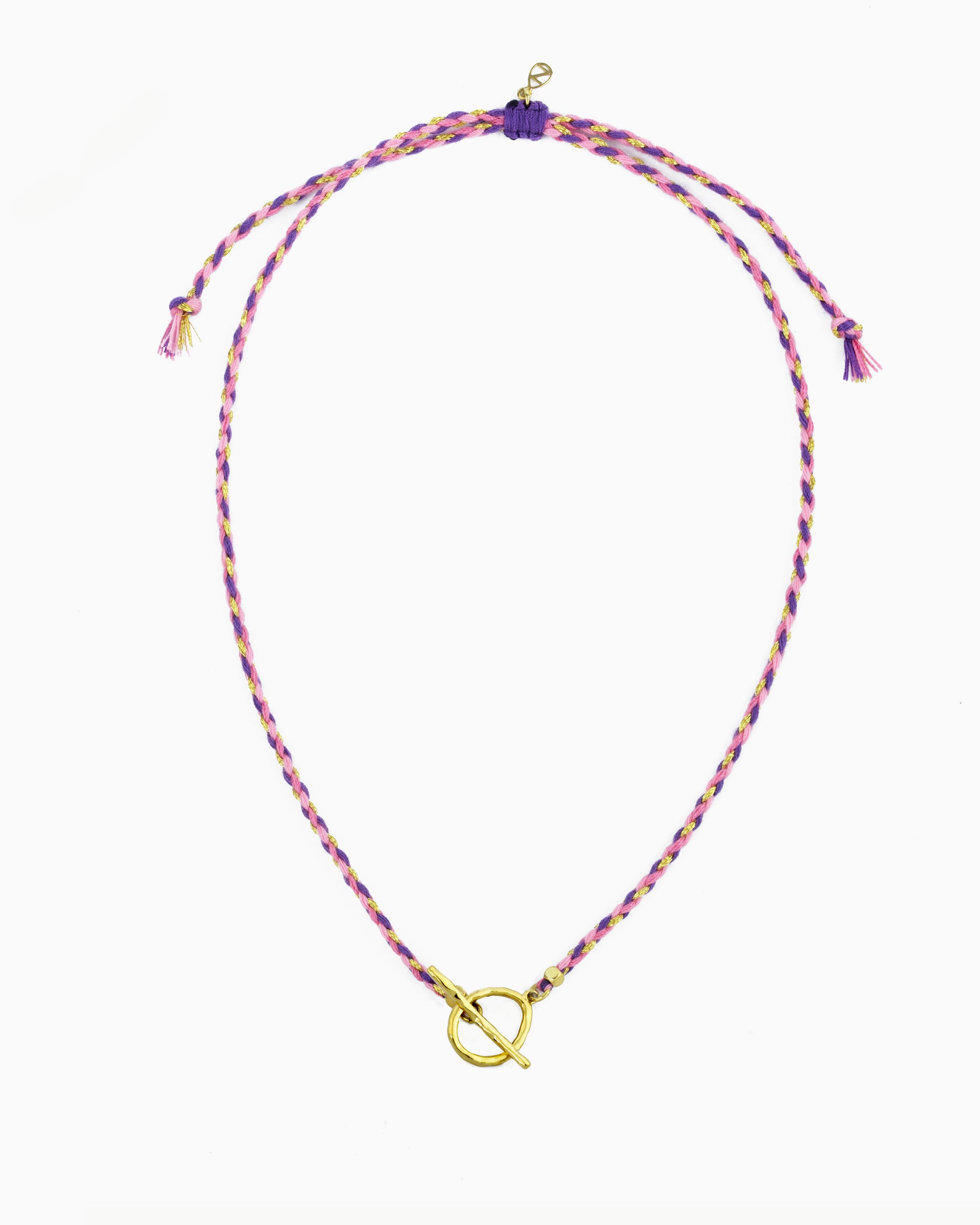 Hand-braided cord toggle necklace with an adjustable design for wearing as a choker or necklace, featuring a toggle ring for styling with ZoHaYo Clip-On Charms.