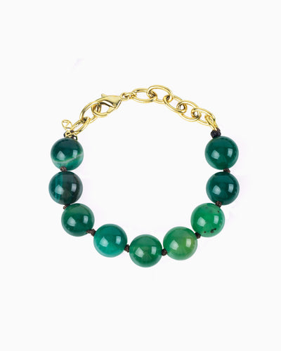 GEMSTONE BEAD BRACELET-Green Agate