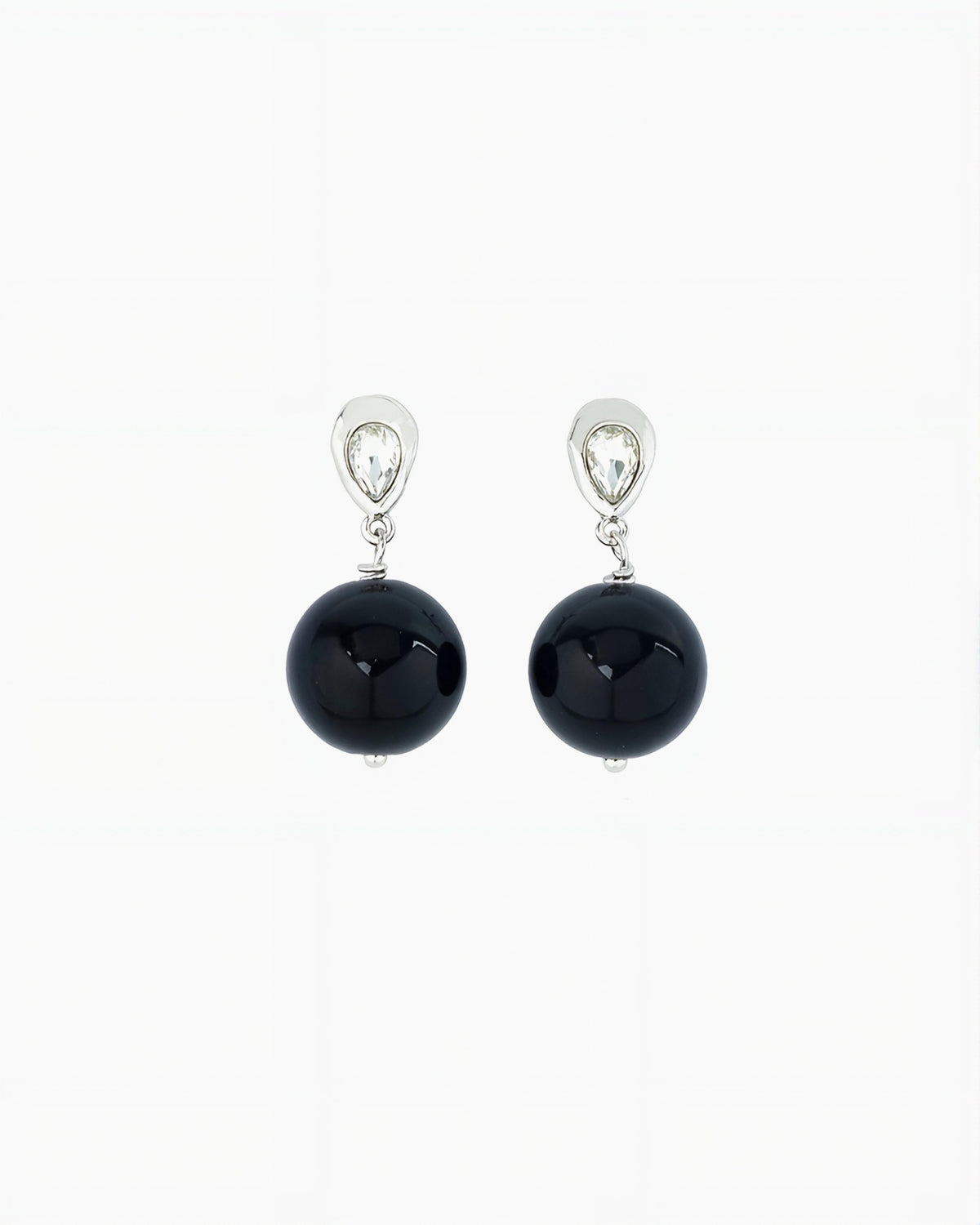 GEMSTONE DROP EARRINGS-Black Agate