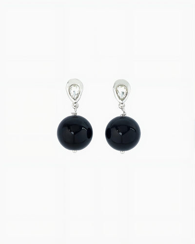 GEMSTONE DROP EARRINGS-Black Agate
