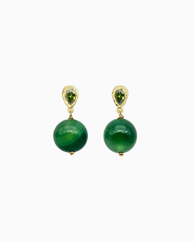 GEMSTONE DROP EARRINGS-Green Agate
