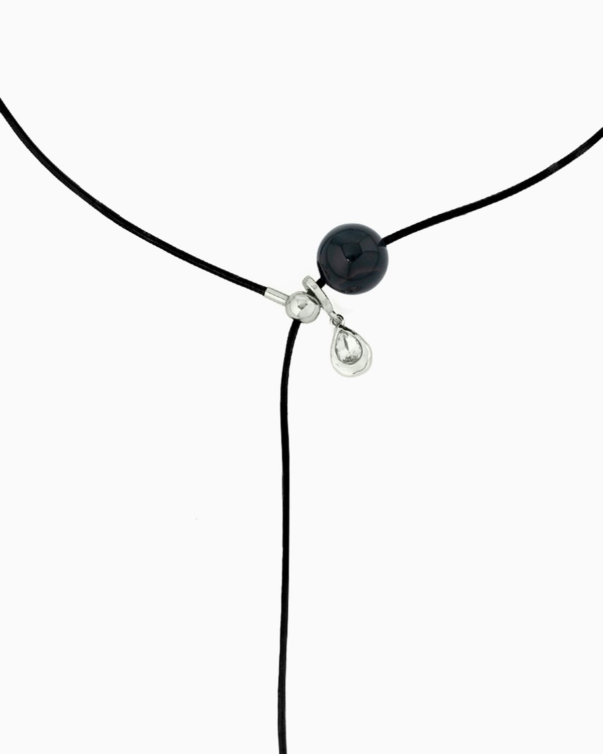 GEMSTONE CORD LARIAT NECKLACE-Black Agate
