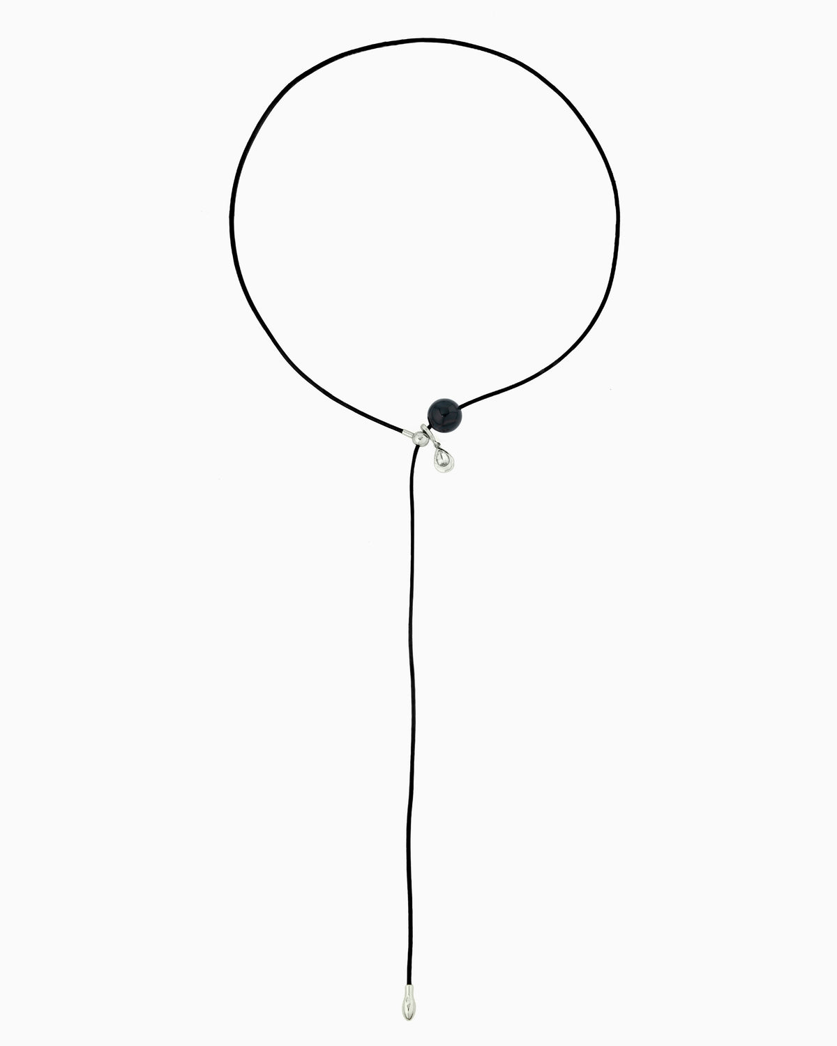 GEMSTONE CORD LARIAT NECKLACE-Black Agate