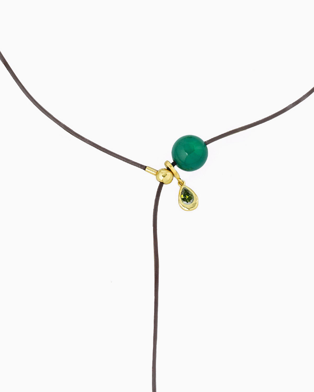 GEMSTONE CORD LARIAT NECKLACE-Green Agate