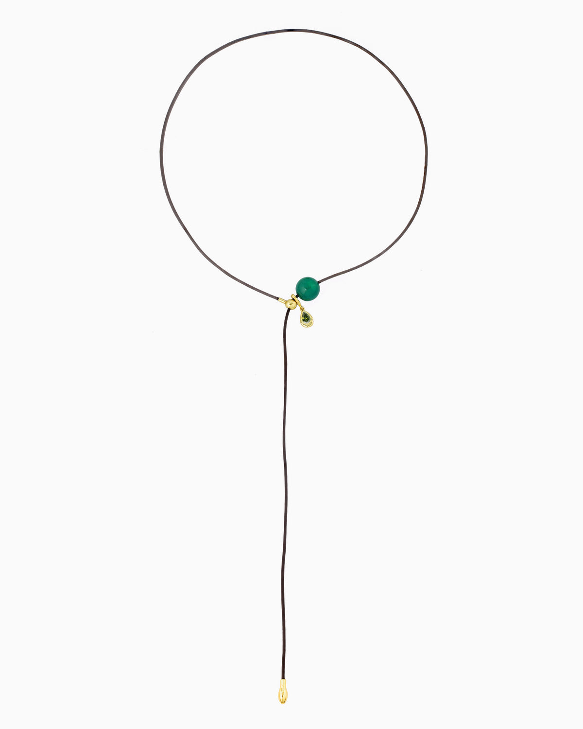 GEMSTONE CORD LARIAT NECKLACE-Green Agate
