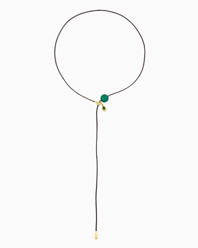 GEMSTONE CORD LARIAT NECKLACE-Green Agate