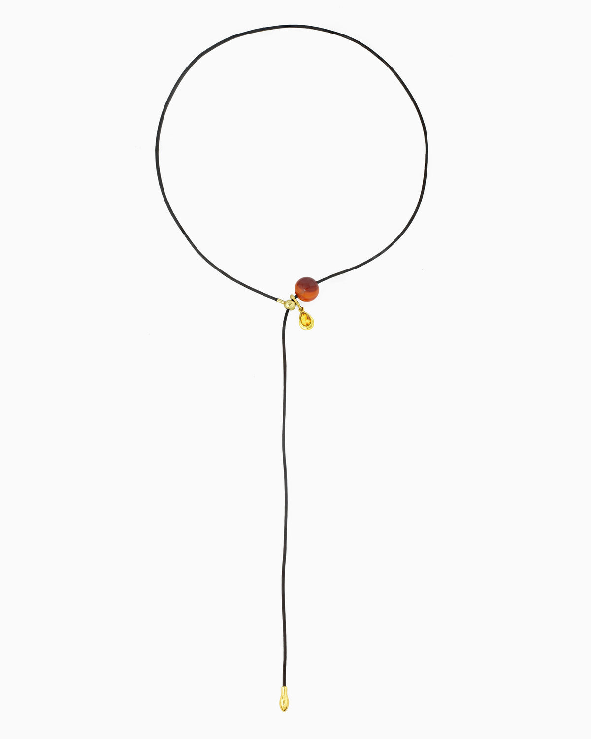 GEMSTONE CORD LARIAT NECKLACE-Red Agate