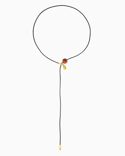 GEMSTONE CORD LARIAT NECKLACE-Red Agate
