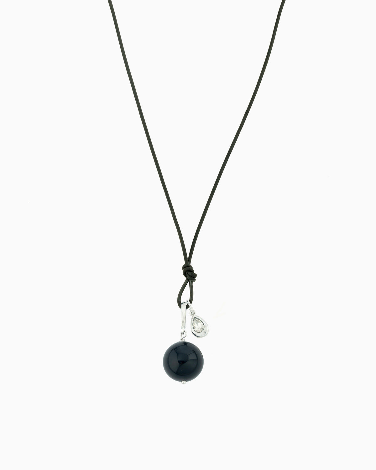 GEMSTONE CHARM CORD NECKLACE-Black Agate