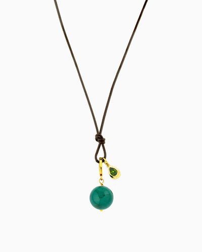 GEMSTONE CHARM CORD NECKLACE-Green Agate